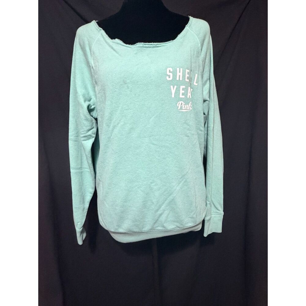 #297 - Victoria's Secret PINK Sweatshirt Small Mint Green Shell Yeah Graphic